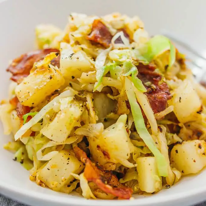Fried Cabbage and Potatoes with Bacon - Savory Tooth