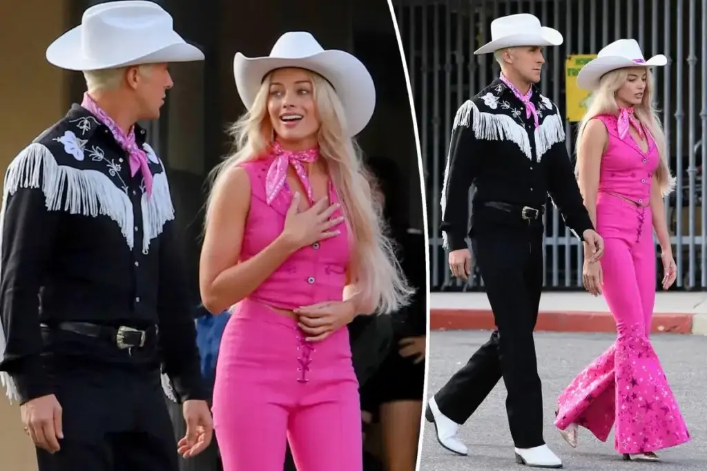 Pictures have surfaced of Margot Robbie and Ryan Gosling on the set of their next film, Barbie.