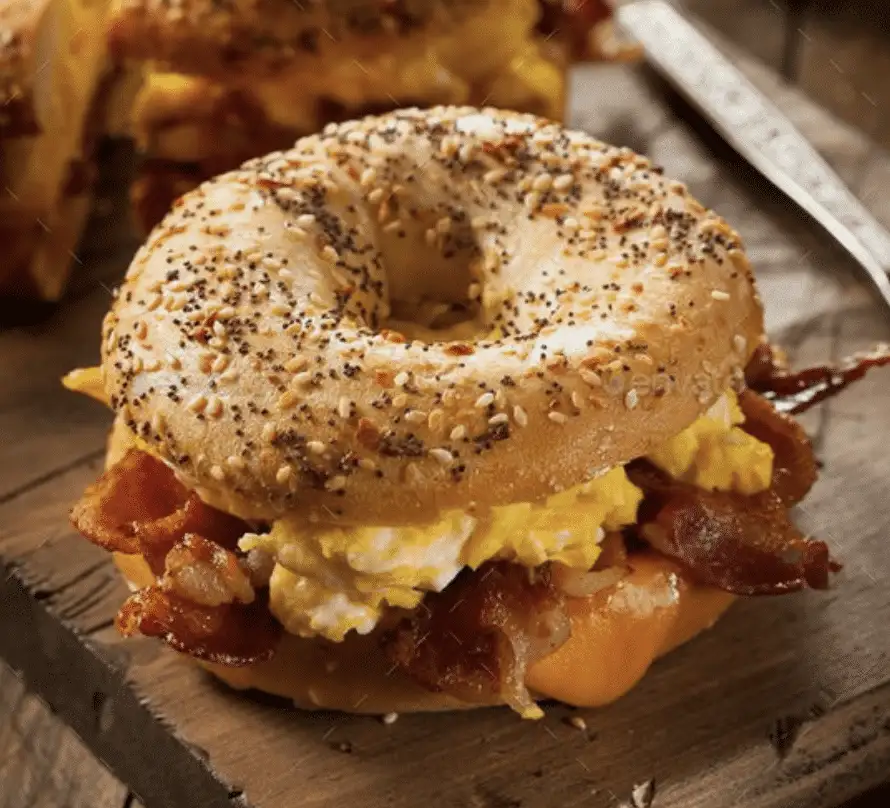 Breakfast Bagel Sandwich. Eggs, Bacon & Cheese on a Bagel